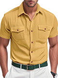 Men's Casual Solid Color Corduroy Lapel Cargo Shirts