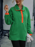 Women's Autumn Comfy Contrast Color Lapel Button Up Pullover Sweatshirts