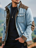 Men's Vintage Wash Slim Fit Casual Outerwear Patchwork Denim Jackets