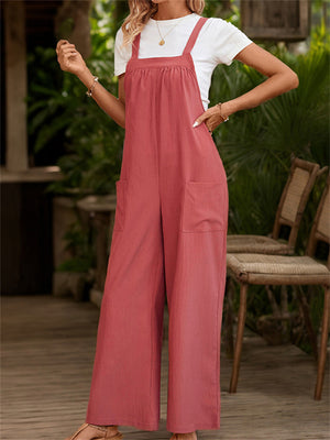 Women's Solid Color Straight Wide Leg Overall Jumpsuits