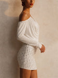 Women White One Shoulder Backless Studded Mini Party Dress