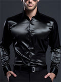 Men's Long Sleeved Button Up Shiny Satin Dress Shirts