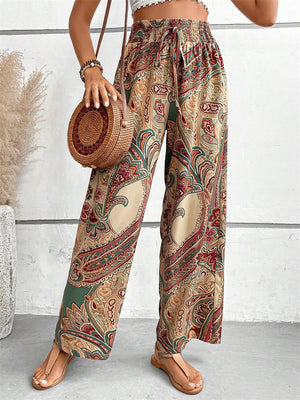 Elastic Waist Boho Ethnic Printed Pants for Ladies