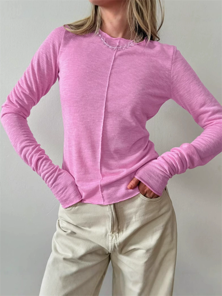 Women's Simple Style Autumn Round Neck Long Sleeve Undershirts