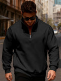 Men's Autumn Fleeced Solid Color Half Zipper Stand Collar Sweatshirts
