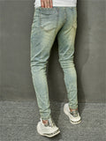 Men's Retro Letter Spider Web Embroidered Blue Jeans