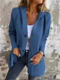 ‌Women's Autumn Simple Button Up Hooded Jackets with Pockets
