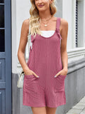 Women's Summer Casual Solid Color Pockets Strap Short Jumpsuits