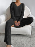 Women's Knitted V Neck Winter Homewear Pajamas ( 2 Pieces )