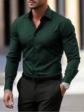 Men's Autumn Solid Color Button Up Long Sleeve Lapel Suit Shirts