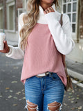 Contrast Color High Neck Cozy Pullover Knit Sweater for Women