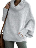 Women's Turtleneck Solid Color Kangaroo Pocket Lantern Sleeve Sweaters