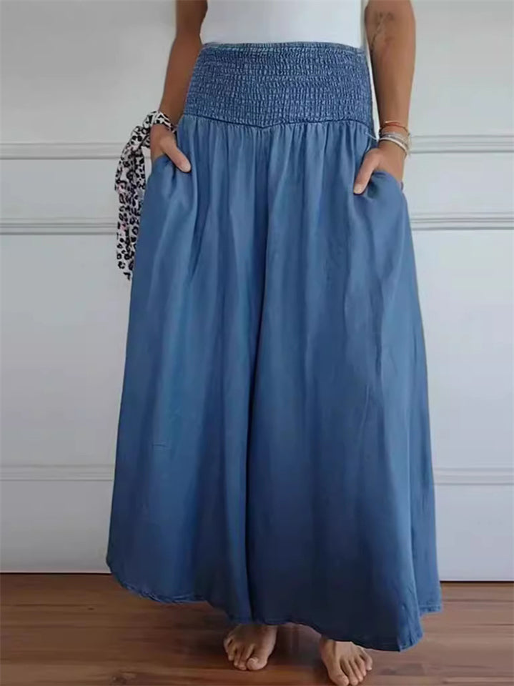 Women's Summer Elastic Waist Wide Leg Pants