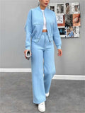 Women's Trendy Solid Color Cardigan Baseball Collar Sweatshirts & Sweatpants Outfit