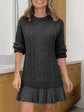 Women's Solid Color Twisted Pattern Round Neck Long Sleeve Patchwork Sweater Dress
