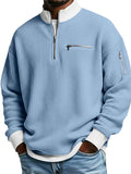 Mens Waffle Knit Quarter Zip Multi Zipper Pullover Sweatshirts