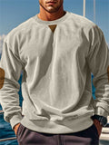Men's Corduroy Contrast Color Round Neck Long Sleeve Shirt