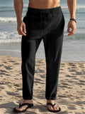 Men's Solid Color Holiday Style Casual Drawstring Beach Trousers