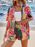 Women's 2Pcs Elegant Summer Holiday Style Print Short Sleeve Top & Pants Set