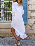 Women's Side Slit Loose Breathable Cotton Linen Beach Dress