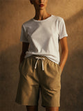 Women Summer Drawstring Elastic Waist Bermuda Beach Shorts