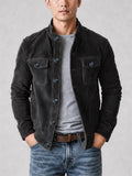 Men Autumn Winter Vintage Faux Suede Button Up Pockets Jacket