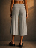 Women Foldover Waist Wide Leg Lounge Capri Yoga Pants