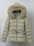 Women's Winter Solid Color Belted Fleeced Coat with Faux Fur Collar