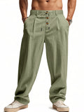 Men's Casual Linen Drawstring Button Loose Pants