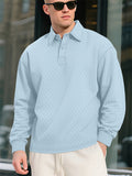 Men's American Style Solid Color Texture Jacquard Lapel Long Sleeve Sweatshirts