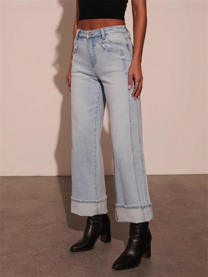 Leisure Plain Straight Leg Jeans for Women