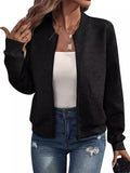 Women's Solid Color Geometry Print Zip Up Baseball Collar Coat