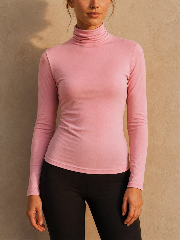 Women Mulberry Silk Slim Fit Turtleneck Long Sleeve Stretch Shirt