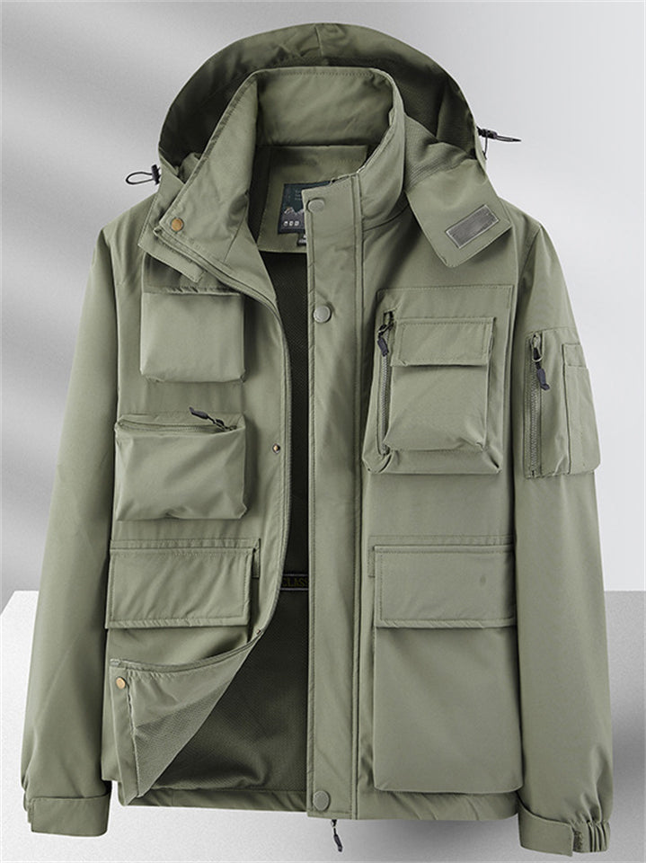 Men's Casual Camouflage Pockets Long Sleeve Hooded Jacket Coats