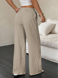 ‌Women's Summer Simple Mid-Waist Texture Loose Fit Wide Leg Pants