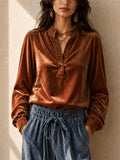 Women Corduroy Henley Shirt Button Down Long Sleeve Shirt