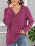 Women's Autumn V Neck Buttons Pullover Casual Long Sleeve Shirts