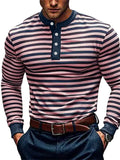 Men's Contrast Color Stripe Long Sleeve Henley Shirts