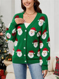 Women's Autumn Pink 3D Santa Claus V Neck Cardigan Christmas Sweaters