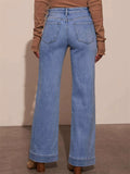 Women's Autumn Vintage Blue Front Pockets Straight Denim Pants