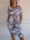 Women's Casual Leaf Print Round Neck Short Sleeve Dress