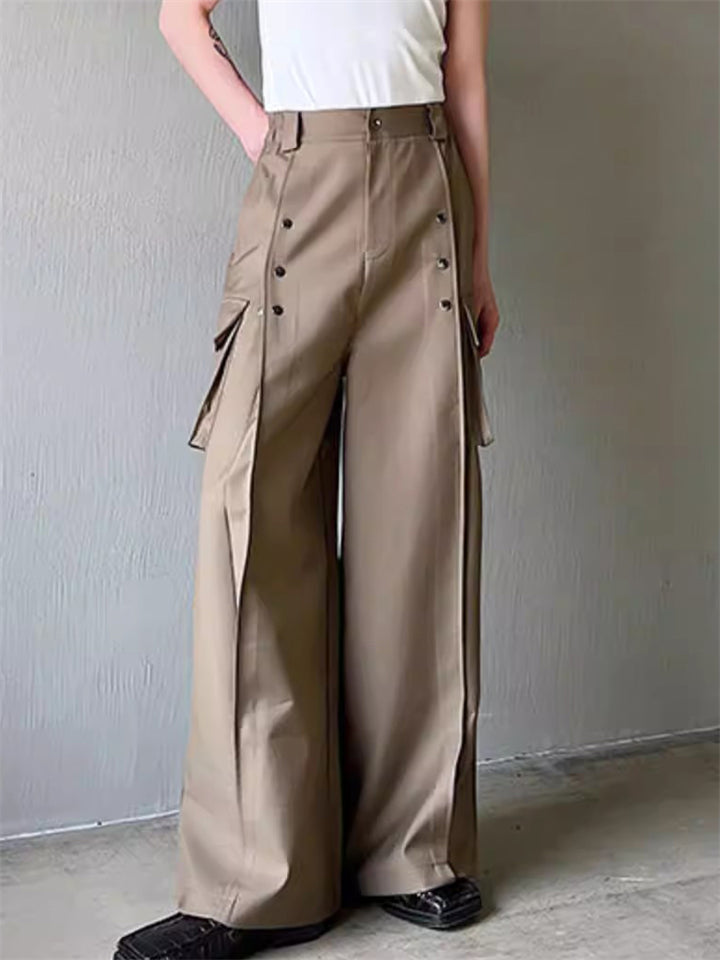 Spring Men's High-Waist Loose Fit Utility Cargo Trousers with Pockets