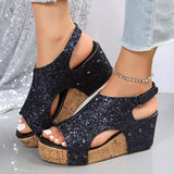 Female Modern Sequin Open Toe Wedge Heel Sandals