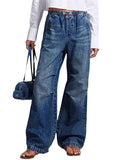 Women's Retrp Elastic Mid Waist Wide Leg Denim Pants