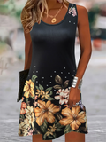 Women's Summer Round Neck Floral Printed Sleeveless Tank Dress