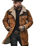 Men's Autumn Contrast Color Faux Suede Fleece Lined Jacket with Pockets