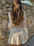 Flared Sleeve Ruffle Sexy Lace Dress for Ladies