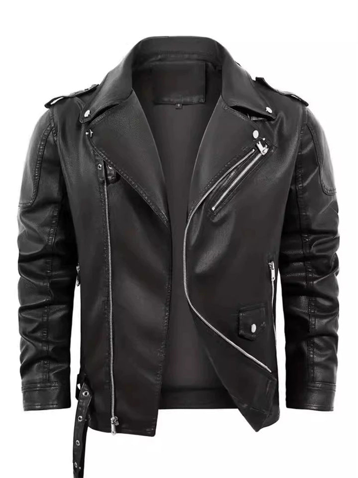 Men's Classic All Black Faux Leather Motorcycle Jackets