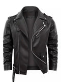 Men's Classic All Black Faux Leather Motorcycle Jackets