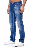 Men Slim Fit Washed Denim Jeans with White Contrast Stitch